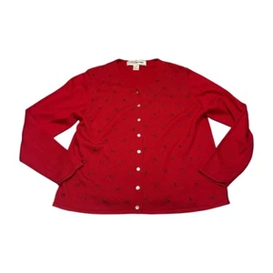 Crystal Kobe Cardigan Sweater Women's Small Red Cotton Long Sleeve Button-Front - Picture 1 of 6