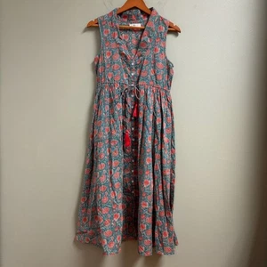 Natural Life Damen Midikleid mit Knöpfen Blumen Cottagecore Größe S Quasten Baumwolle - Bild 1 von 9