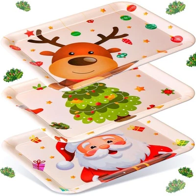 Zubebe 3 Pcs Christmas Serving Tray 13 x 10 approx. 13 x 10 inch, red, white  - Image 1 of 4