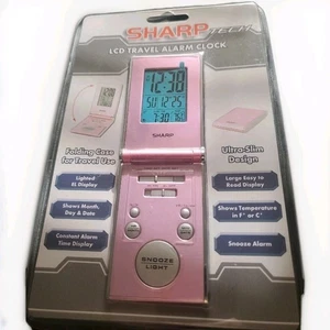 Sharp Tech LCD Travel Alarm Clock Ultra-Slim Design Folding Case SPC430I Pink - Picture 1 of 1
