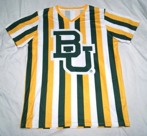 baylor bears camicia a righe verticali uomo M giallo verde bianco scollo a V - Foto 1 di 8