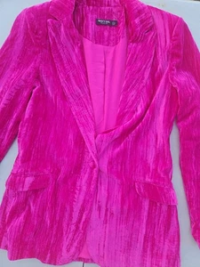 Blazer Nasty Gal Hot Pink Premium Terciopelo Triturado A Medida EE. UU. Talla 6 - Imagen 1 de 17