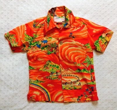 Vtg Toddler Boys Button Shirt Sears Hawaiian Fashions Vibrant Orange 4-5 Year - Image 1 of 4