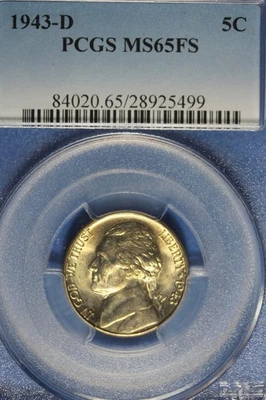 1943 D- PCGS MS65FS JEFFERSON NICKEL #B51147 - Image 1 of 2