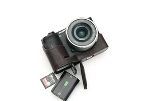 Genuine Real Leather Half Camera Case Bag Cover for Sony A6600 - Picture 1 of 51