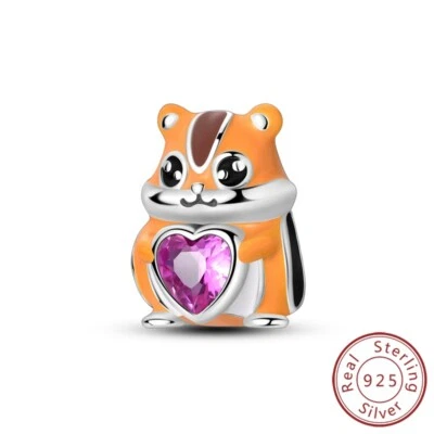 MULA Frauen 925 Sterling Silber DIY Charm CZ Emaille Hamster Herz Für Armband - Bild 1 von 4
