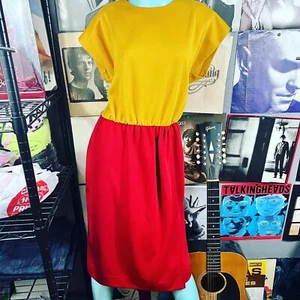 🔥VINTAGE 1980’s LESLIE FAY COLOR BLOCK MOD GEOMETRIC MIDI DRESS XL 12 14 - Picture 1 of 7