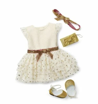 American Girl 18" Doll Outfit Dress Gold Shoes Holiday Fancy All That Glitters - Image 1 of 3
