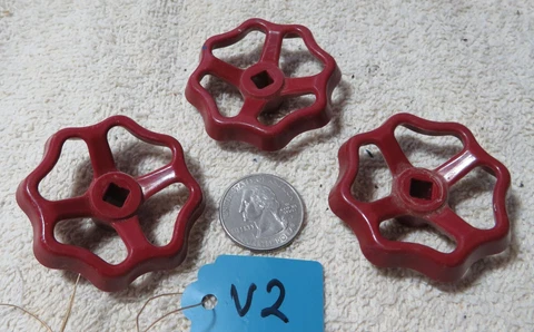 3 Plastic Valve Handles Water Steam STEAMPUNK Industrial Altered Art Garden  RED Cover