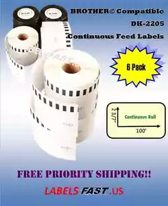 6 Rolls-Labels123 Brand-Fits Brother DK-2205-Label for QL 500 570 580N 650 700 - Picture 1 of 1