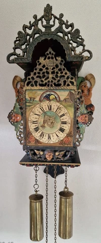 Warmink Dutch Stoelklok Wall Clock Vintage 70s Moon Phase Bell Strike Pendulum Cover