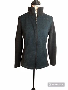 The North Face Ladies Medium Green Black Ribbed Fleece Jacket Full Zip - Picture 1 of 4