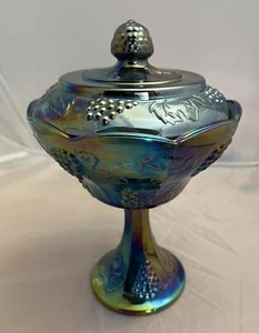 Nice COMPOTE with LID Purple Northwood Carnival Glass Grape & Cable Pattern EXC - Picture 1 of 8