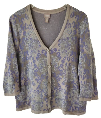 Cárdigan Chicos 2 L 12 14 Cuello en V Púrpura Plata Estampado Manga 3/4 Abotonable Foto 1 de 4