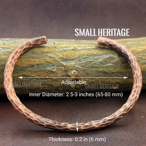 Hammered Copper Bracelet Large Handmade Antique Style Cuff Men - Picture 1 of 6