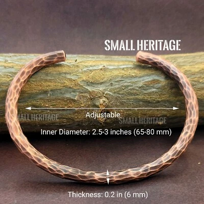Hammered Copper Bracelet Large Handmade Antique Style Cuff Men - Image 1 of 4