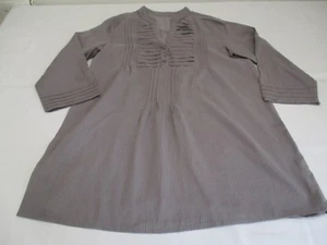 PRETTY GREY FEINT LINES 100% COTTON BLOUSE 3/4 SLEEVES UK 10 LOVELY QUALITY - Picture 1 of 10