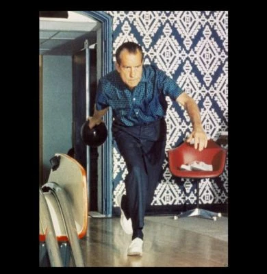 Rare Richard Nixon Bowling PHOTO White House Lanes Republican President Ball - Image 1 of 2