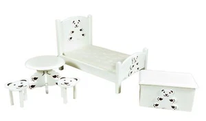 Dolls House Cream Teddy Bear Bedroom Nursery Furniture Set with Childs Bed - Picture 1 of 8