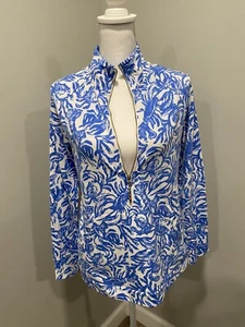 Lilly Pulitzer Skipper Popover 1/4 Reißverschluss Größe Small Krabbe Hummer Print blau weiß - Bild 1 von 8