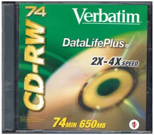 CD-RW 74; Verbatim DataLifePlus; 2X-4X Geschwindigkeit; 74 min; 650 MB - Neu; Versiegelt - Bild 1 von 2