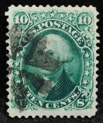 MATT'S STAMPS SCOTT #68 USED GREEN 10-CENT GEORGE WASHINGTON, VF-XF 85 CV$130 - Image 1 of 3