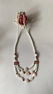 Collie Halskette Edelstein echt Perlmutt und Karneol Edelsteinkette Kette - Bild 1 von 4