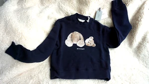 Palm Angels Sweater - Bear Crewneck Navy Blue Brown - Size 10 - NWT - Picture 1 of 7