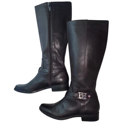 Calvin Klein Tristan Dark Brown Knee High Riding Buckle Side Zip Boots Women 6.5 - Image 1 of 4