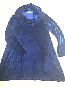 Soft Surroundings Samt Tunika Top M OVERSIZED Wasserfallausschnitt asymmetrisch marine blau - Bild 1 von 6