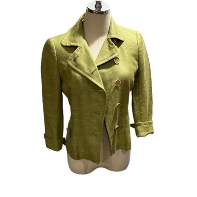 Akris Punto Green Linen Silk Blend Asymmetrical Button Blazer Jacket Size US 4 - Image 1 of 4