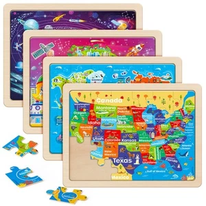 SYNARRY Large US World Earth Solar System Wooden Puzzles for Kids Gift Box(12... - Picture 1 of 7