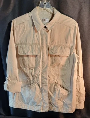 KUT from the Kloth Military Style Khaki Jacket Tab Sleeves Cotton Button Sz L - Image 1 of 4