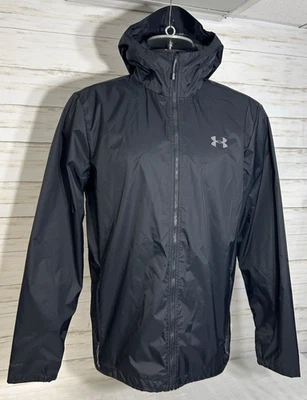¡NUEVO! Chaqueta de Lluvia Under Armour Frontal Para Hombre GRANDE Negra Ajustada Cremallera Completa Con Capucha Foto 1 de 4