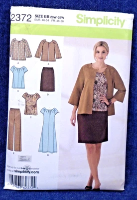 Simplicity Pattern 2372 Jacket Dress Top Skirt Pants Wardrobe Plus 2010 20-28W - Image 1 of 2