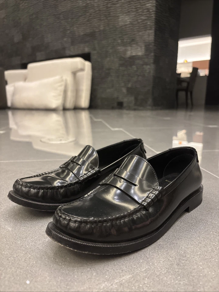 Saint Laurent Paris Le Mocasines Penny Mujer EU 37.5 US 7.5 Cuero Negro Foto 1 de 4
