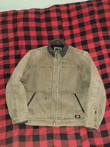 Dickies Insulated Eisenhower Front Zip Jacket Quilt Lined Beige Canvas Sz Medium - Picture 1 of 23
