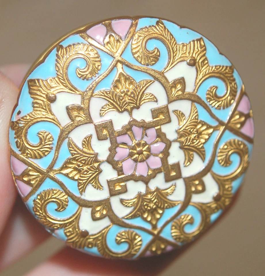 Antique Zipper Glass Bottle with Enamel & Gold Detailed Lid- Stunning! - Image 1 of 4