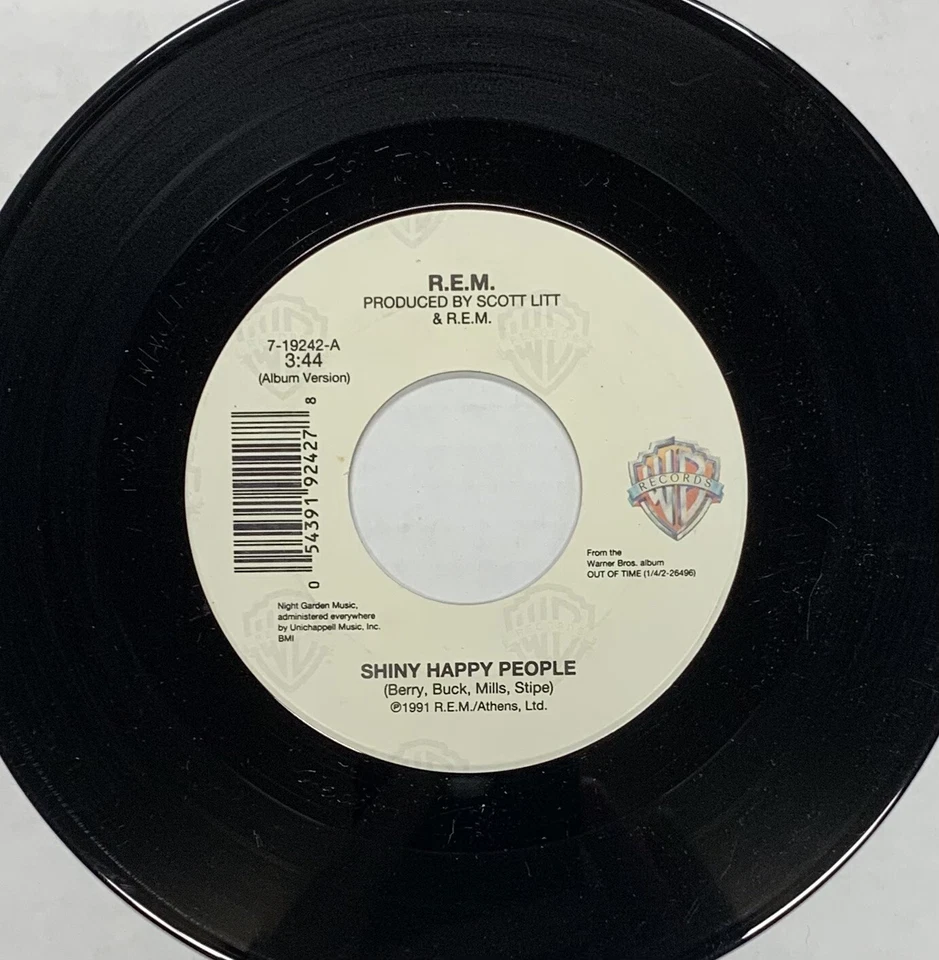 45 rpm Vintage 7” Vinyl Single Hit Record R.E.M. - Shiny Happy People - Image 1 of 1