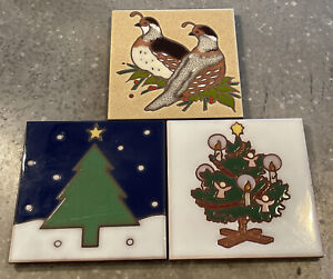 x3 Decorative Christmas Tiles Arius Santa Fe Italy Tree Partridge Holiday