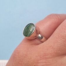 Sterling Silver Ring with Green Aventurine, UK size L