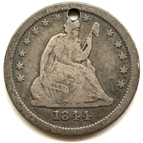 1844-O 25C Seated Liberty Quarter: Holed Cover