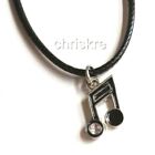 Music Note Necklace Crystal Singer Musician Teacher Gift Black Cord Adjustable