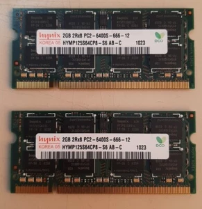 MEMORIA RAM PORTATIL KIT 2x SODIMM 2 GB DDR2 PC2-6400S HYNIX HYMP125S64CP8-S6 - Imagen 1 de 1