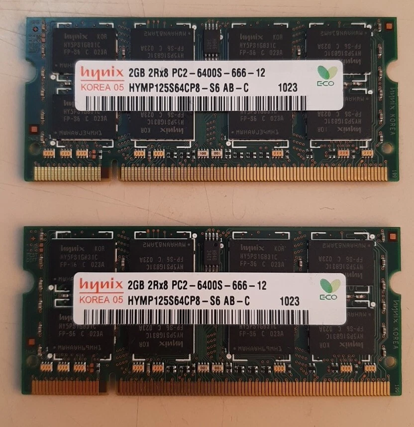 MEMORIA PORTATIL KIT 4 GB  2x SODIMM 2 GB DDR2 PC2-6400S HYNIX HYMP125S64CP8-S6 - Imagen 1 de 1