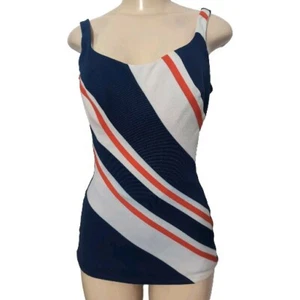 Oleg Cassini Peter Pan Vintage 1960's Bathing Suit Size 14 Blue White Orange - Picture 1 of 17