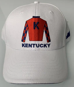 Kentucky Pferd Jockey Mütze Kappe Amerika weiß rot Buckleback Baumwolle Derby Neu mit Etikett - Bild 1 von 7