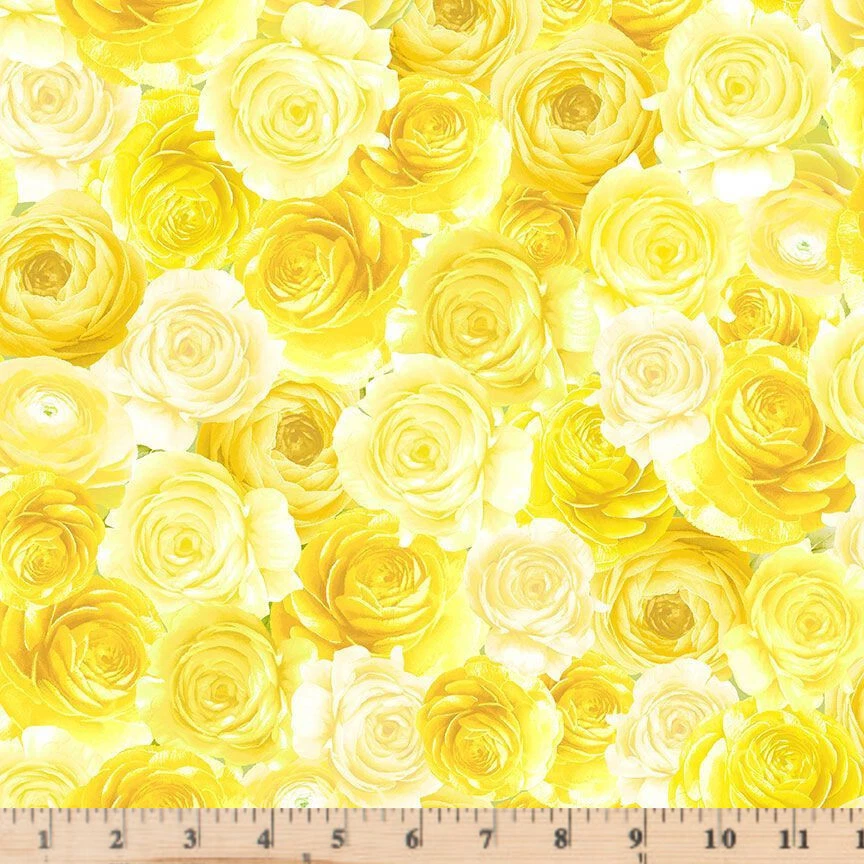 Ramo de limón embalado rosas amarillas CD2458 tela media yarda cortes continuos Foto 1 de 1