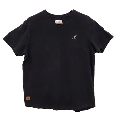 Camiseta KANGOL gola V preta manga curta bordada logotipo masculina G vintage Y2K - Imagem 1 de 4