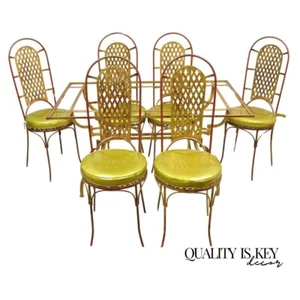 Vintage Italian Hollywood Regency Iron Gold Gilt Lattice Dining Set - 7 Pc Set - Picture 1 of 14